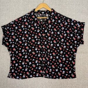 Hot Topic Mushroom Butterfly Print Button Up Short‎ Sleeve Top 2XL Boxy